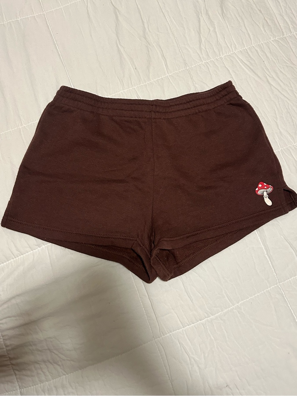refuge Brown Athletic Shorts with Mushroom Patch